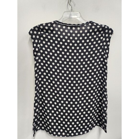 DR2 Womens Blouse Small Black White Polka Dot Crochet Trim Popover Casual Top - Picture 6 of 9